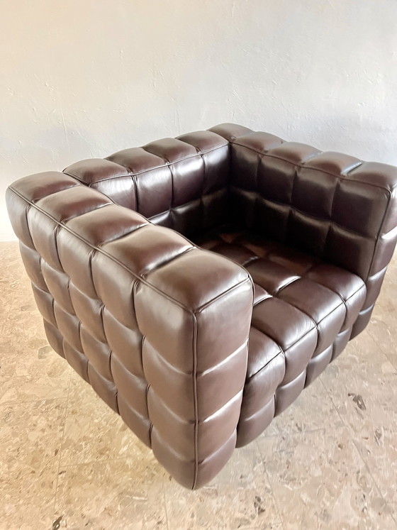 Image 1 of 2 Kubus loungestoelen | Josef Hoffmann-stijl | Donkerbruin leer