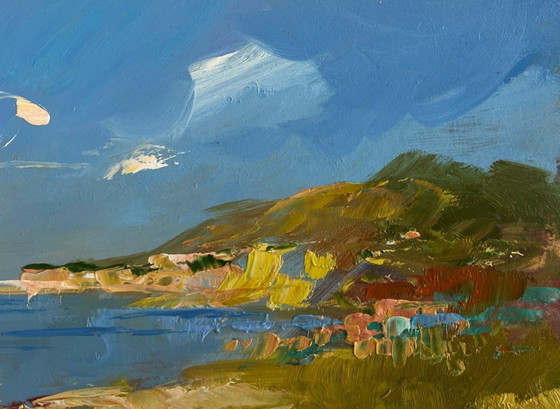 Image 1 of Origineel olieverfschilderij: Zeekustlandschap, de stille adem van de zee.