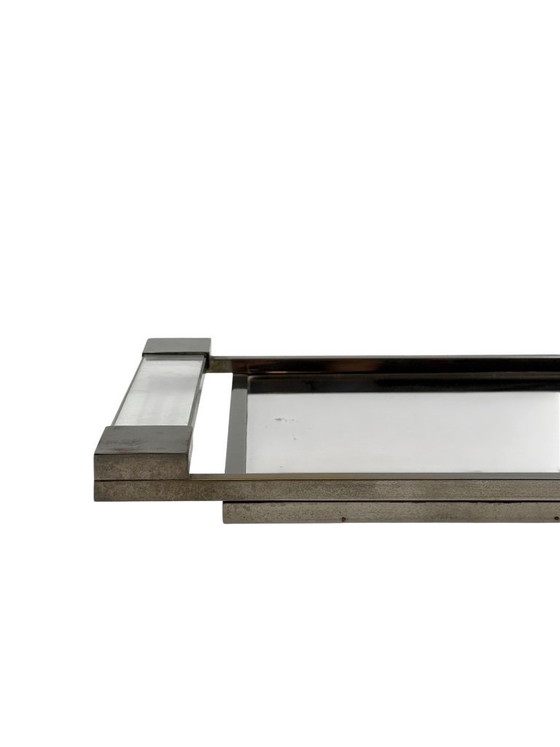 Image 1 of Jacques Adnet, Bandeja modernista de lucita con espejo, Maison Adnet, Francia, 1950