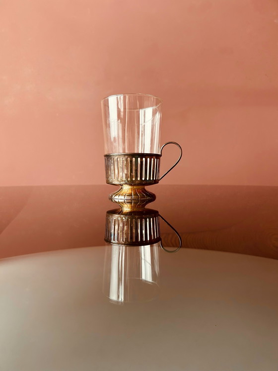 Image 1 of VERRES À CAFÉ/THÉ DOUWE EGBERTS PLAQUÉS ARGENTÉS