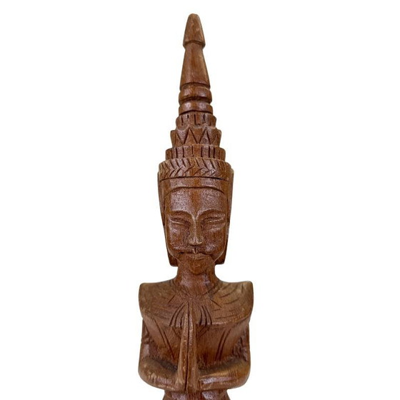Paire de Gardiens Tephanom Thaïlandais Vintage - 51 cm - Bois de Teck Massif Sculpté à la Main - circa 1960 (photo 21 of 24)