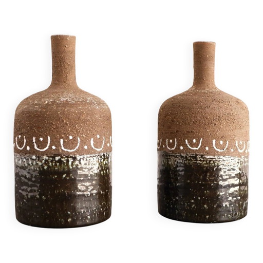 Scandinavian mid-century modern brutalist pottery vases by Hellström for Nittsjö, Sweden, set of 2