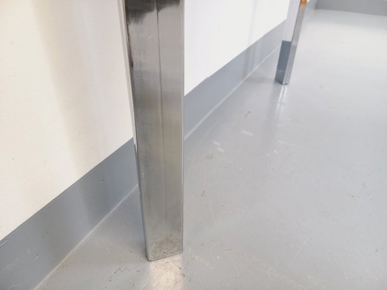 Image 1 of Tavolo da pranzo quadrato vintage Pierre Paulin in palissandro e metallo cromato degli anni '70