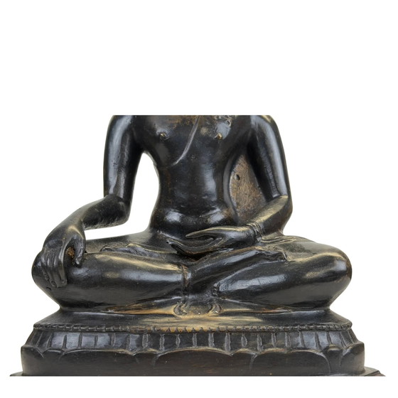 Buddha Thai in Bronzo in Bhumisparsha Mudra – Patina Scura – Sculture, Bronze, Klassiek (photo 10 of 10)