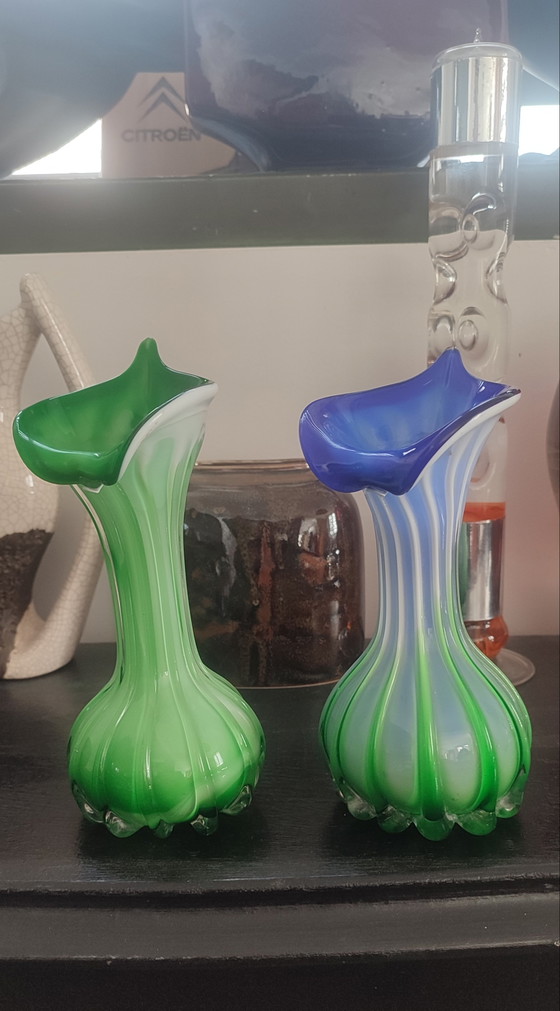 Paar Murano Jack in the Pulpit geblazen glazen Vazen ca.1970 – Murano Glass (photo 12 of 15)