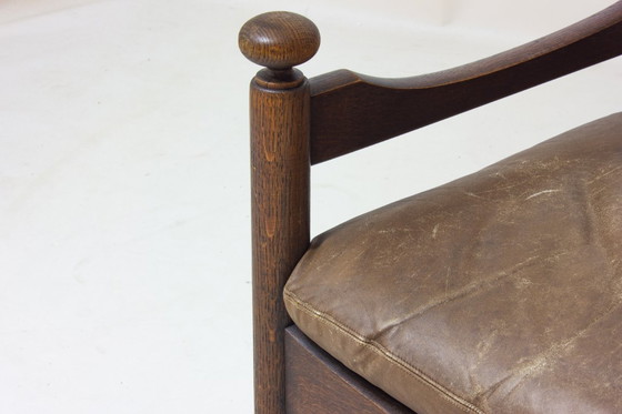 Image 1 of Canapé français en chêne et cuir