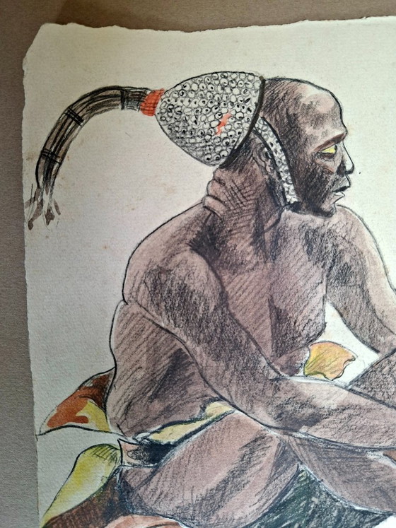 Image 1 of Marie Louise Stradiot-Bougnet - Congo -Lega Tribe Study – Watercolor - 1930's