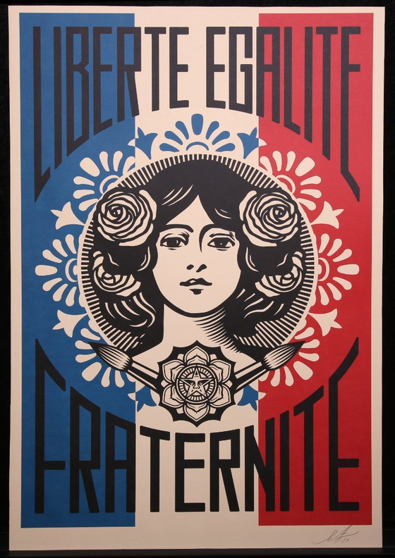 Image 1 of Fairey, Shepard - Liberte Egalite Fraternite - Litografia offset a colori - firmata a mano