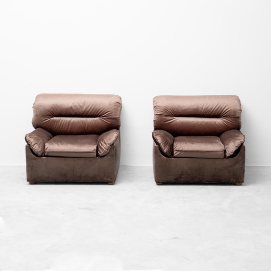 Paire de Chaises & fauteuils Vintage en Velours Marron – Années 70 – Velvet (photo 4 of 12)