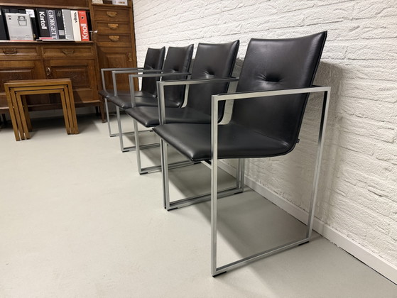 4 x Arco Frame Zwart Kalfsleder Nieuwstaat! – Eetkamerstoelen, Leather, Metal, Modern (photo 6 of 8)