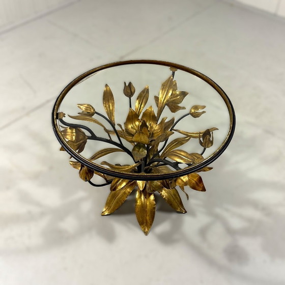 Image 1 of Tavolino da caffè/lato in metallo dorato e vetro di Hans Kögl