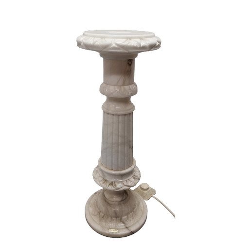 Vintage Alabaster Pillar With Lamp