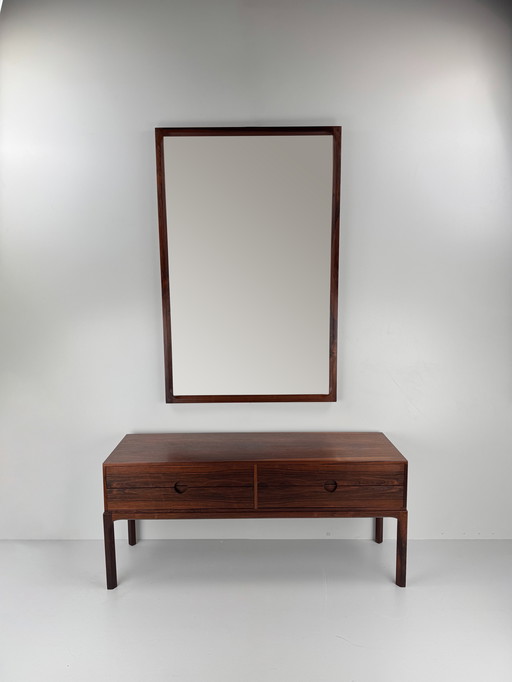 Aksel Kjersgaard Model 394 dressoir + Model 168 spiegel – zeldzame bijpassende set in prachtig palissanderhout
