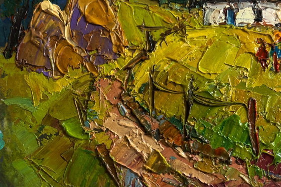 Image 1 of Original Oil Painting Summer Village Landscape After a walk home