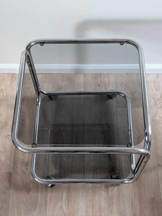 Image 1 of Vintage Space Age Chrome & Smoked Glass Trolley