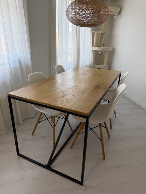 Oak table with metal frame 169x78x75 cm