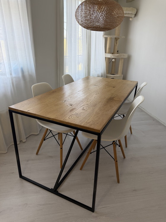 Image 1 of Oak table with metal frame 169x78x75 cm