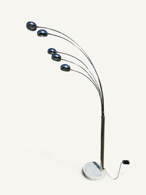 Lampadaire Vintage à Cinq Bras Chromés et Socle en Marbre – vloerlampen, Marble, Metal