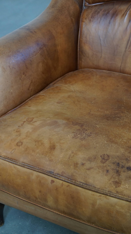 Image 1 of Vintage Fauteuil Gemaakt van Schapenleer