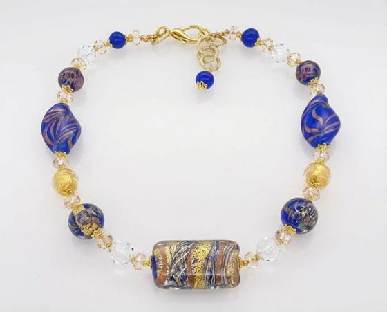 Image 1 of Murano-Glas-Halskette mit Blattgold – Handgefertigte Perlen – Mit Schachtel und Zertifikat – Länge 50 cm