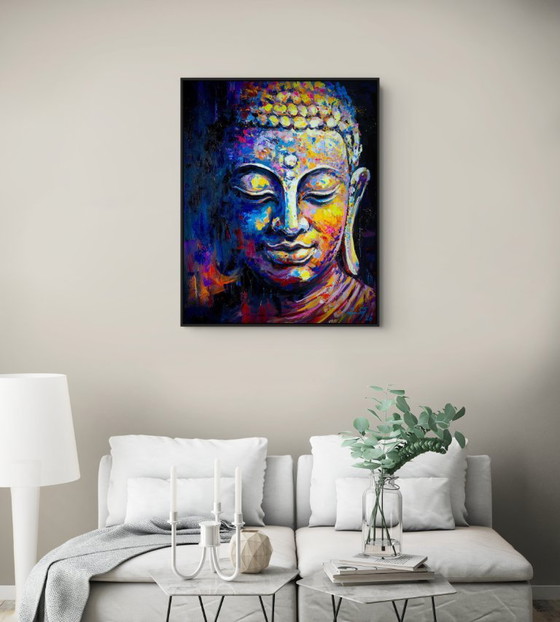 Image 1 of Unique hand-painted Buddha painting "Peace Within" – Seksak Jaichumchen – 80 × 100 cm