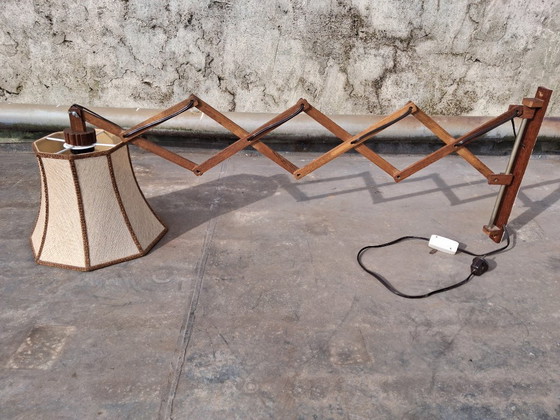 Image 1 of Lámpara de tijera de madera de teca, 1950