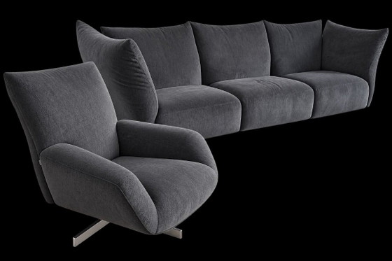 Edra Standard 3-Seater Sofa & 2 Edra Chiara Armchairs SET, Anthracite Grey Designer Set, Seating area, Metal (photo 4 of 8)