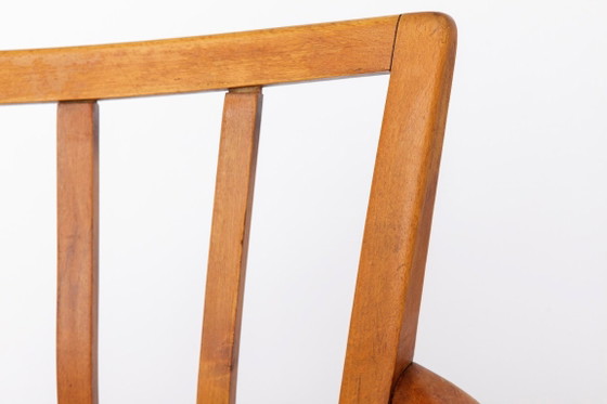 Pair of Vintage Beechwood Armchairs, 1960s–1970s, Dark Blue Upholstery, Mid-Century Modern Dining Chairs (photo 7 of 7)
