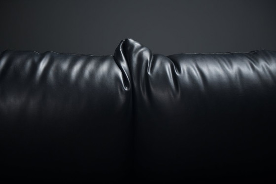 Image 1 of Marenco 255 Sofa Mario Marenco Arflex Italy 1970 Original black leather bodied three seat sofa on a low rounded base  The Marenc