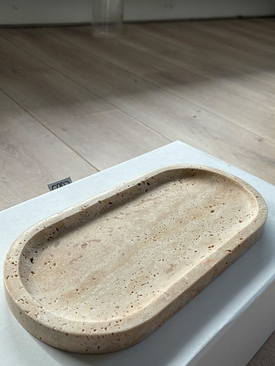 Image 1 of Atelier oval travertine marble tray serving platter / travertine marble tray – minimalist design