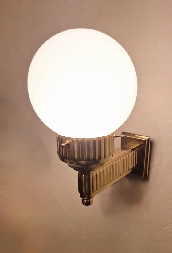 Astoria Art Deco wandlamp van messing en glas, ontworpen door Josef Hoffmann – WOKA, Wandlampen (photo 5 of 9)
