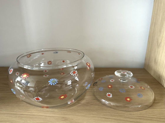 Image 1 of grand bol en verre vintage peint à la main