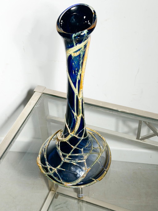 Jarrón de cristal del estudio Val Saint Lambert – Firmado por Alfred Collard – 35 cm – Azul cobalto y – vazen (photo 2 of 3)