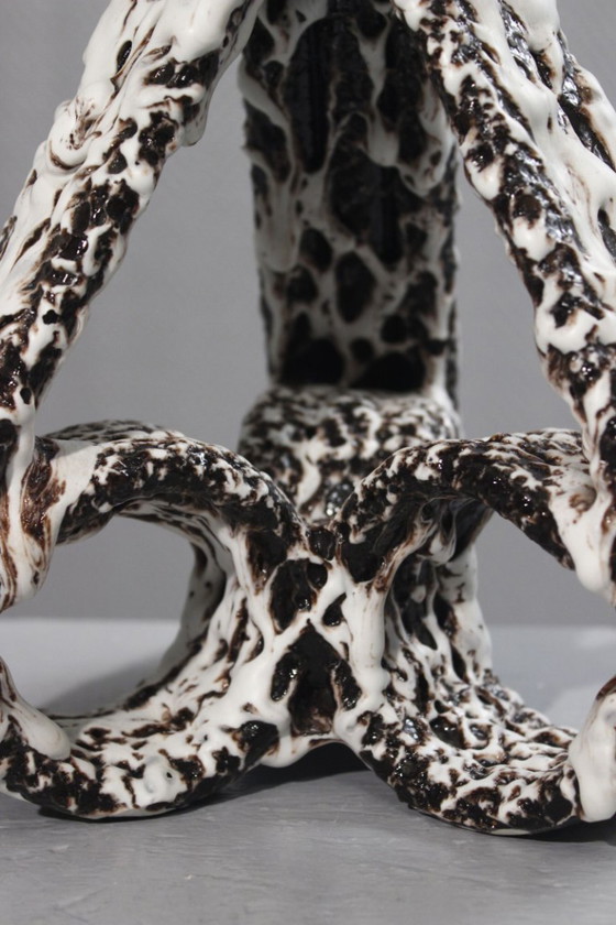 Image 1 of Marius Giuge a Vallauris - Grande candelabro brutalista in ceramica con smalto lava, anni '50