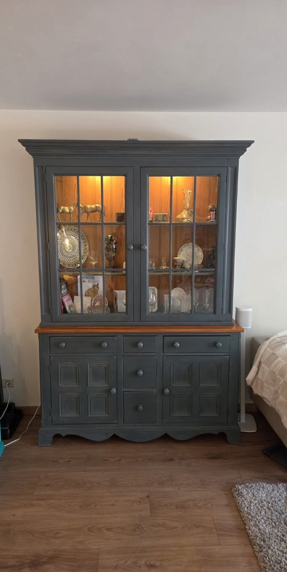 Handgefertigter Buffetschrank Lexington, Buffetschränke, Glas, Holz, Blau (Foto 6 von 6)