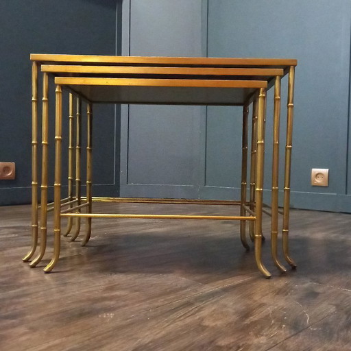 Mini set, Side tables, Bamboo look, Mid-Century by Maison Baguès – bijzettafels, Glass