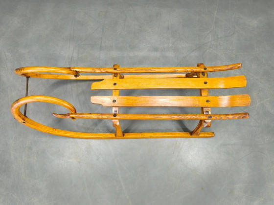 Image 1 of Eikenhouten slee uit de jaren 1930, Tsjechoslowakije, rustiek Alpenstuk