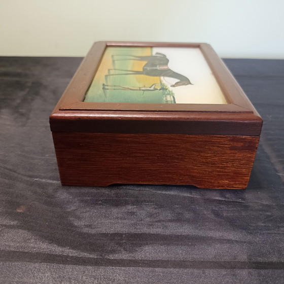 Boîte Vintage en Bois pour Cartes/Bijoux avec Peinture sous Verre Cheval – Objets déco, Wood, Glass (photo 3 of 7)