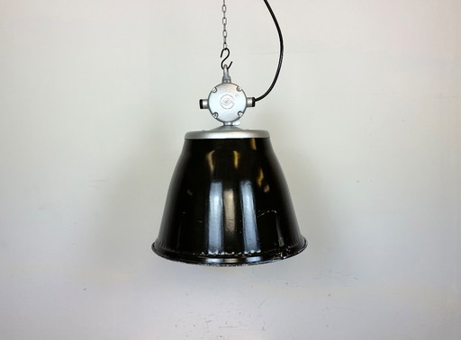 Industrial Black Enamel Factory Pendant Lamp, 1960s