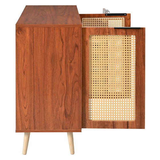 Image 1 of Urban Meuble vintage dressoir van rotan in walnoot houtlook met 2 deuren en 3 lades met zwarte handgrepen 120*38*78cm CRI