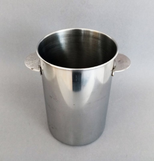 Cubitera de acero de estilo brutalista/modernista con asas de cobre, circa 1970