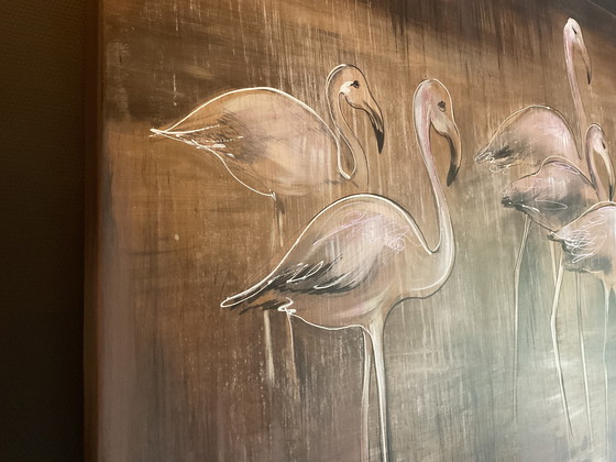 Image 1 of 2-piece painting Flamingos for sale