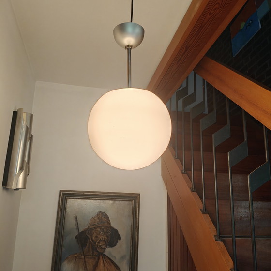 Image 1 of Vintage 1970s Opaline Globe Pendant Lamp – Space Age Design – Rewired