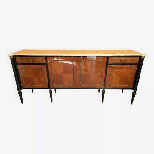 Vintage wooden and marble sideboard - Louis XVI style (1970s)