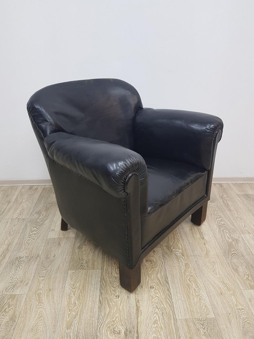 Fauteuil Club Vintage Art Déco en Cuir, Années 1930
