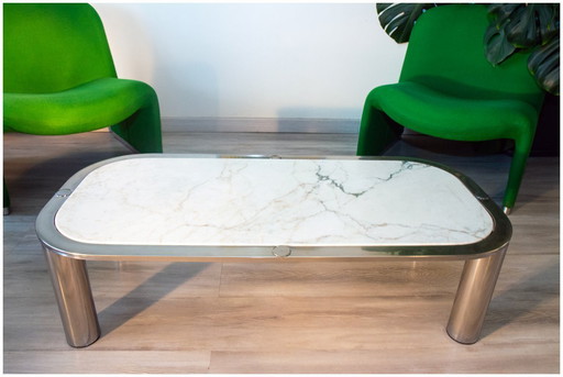 Tavolino da caffè in marmo e acciaio cromato, design italiano 1970