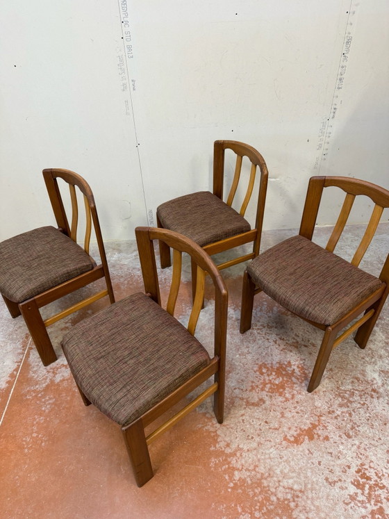Set di 4 sedie di design scandinavo in olmo massiccio vintage degli anni '70, Sedie da pranzo, Legno, Marrone (foto 6 di 15)