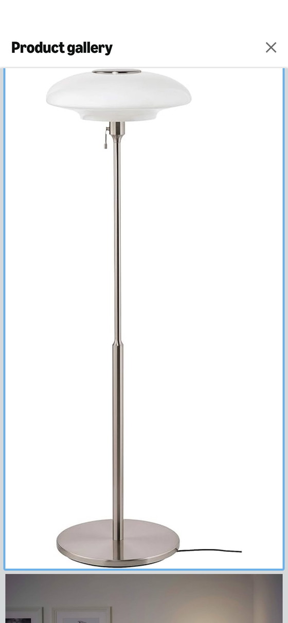 Image 1 of IKEA TÄLLBYN designer floor lamp | Glass opaline shade | brushed chrome | cord dimmer (upgrade) | 2000-2010