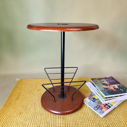 Portuguese Vintage Postmodern Style Functional Wooden Side Table With Magazine Rack