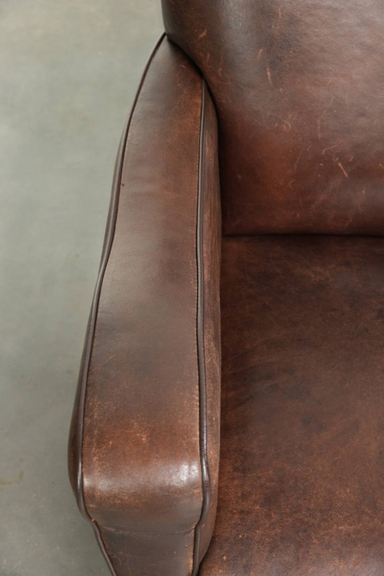2x Poltrona Vintage Robusta in Pelle di Pecora in un Bel Colore Scuro con un Bel Design Inglese – Poltrone (photo 7 of 13)